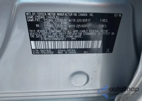 2017 Toyota Rav4 Le z USA, uszkodzony, nr VIN 2T3BFREV0HW584973